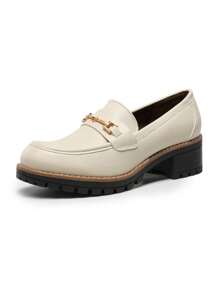Women's Flatform Loafers 1.8 Inch Chunky Heel Comfortable Slip-On Pumps Dressy Business Casual Fashionable Platform Loafers Shoes - Màu be - Xem 8