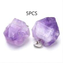 1/5pcs Random Natural Amethyst Crystal Cluster, Diy Jewelry Making Accessory For Pendant Necklace, Earrings, Keychains And Etc. - Purple - View 13