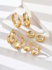 1 Pair Of Classic And Unique Light Luxury Stainless Steel Gold Plated Plain Circle Earrings, Women's Popular Fashionable Ear Jewelry