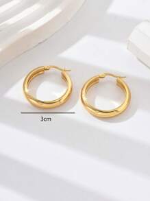 1 Pair Of Classic And Unique Light Luxury Stainless Steel Gold Plated Plain Circle Earrings, Women's Popular Fashionable Ear Jewelry