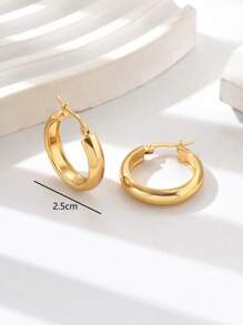 1 Pair Of Classic And Unique Light Luxury Stainless Steel Gold Plated Plain Circle Earrings, Women's Popular Fashionable Ear Jewelry
