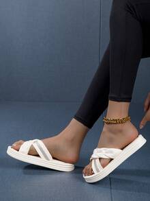 2024年新款春夏女鞋,楔形厚底鞋,休閒涼鞋和拖鞋 - 白色 - 查看 3