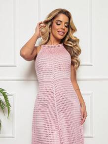 Women Sweater Dresses - Baby Pink - View 3