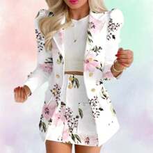 Women's 3-Piece Set Skirt, Top And Jacket - White - View 2