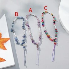 多彩碎石和珍珠拼接手機掛繩 - 彩色 - 查看 2