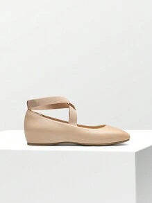 Women's Flats Square Toe Slip-On Ballet Flats Comfortable Dress Elastic Ankle Straps Flats Shoes - 杏色 - 查看 8