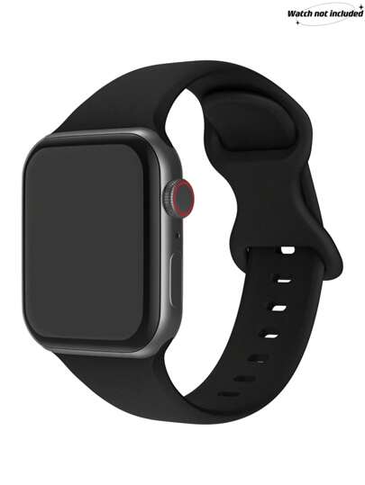 1pc Black Cute Casual Soft Silicone Sports Watch Strap Butterfly Buckle Comfortable Adjustable Waterproof Wristband, For Apple Watch Band 38/40/41/42/44/45/46/49mm, For Apple Watch Series Ultra/SE/11/10/9/8/7/6/5/4/3/2/1, Intelligent Watch Accessories