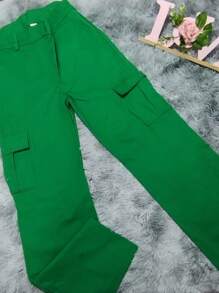 PANTS WITH RIGID GABARDINE CARGO BAGS - Lime Green - View 3
