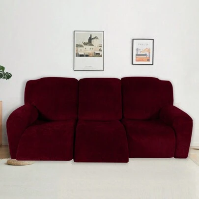 3 Seater Recliner Sofa Cover Velvet Stretch Reclining Couch Slipcover Thick Soft Washable Covers With Side Pocket For Reclining Sofa Protector 8pcs/Set