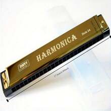 1pc Elegant 24-Hole Harmonica With Brass Reed Plates Double Row 24-Hole Harp For Music Instrument - Gold - View 2