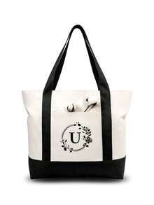 1個奶奶禮物,帆布手提袋,個性化禮物袋,適用於婚禮,生日,海灘度假等場合,是女性、母親、老師、朋友、伴娘的絕佳禮物,自然元素教師感謝禮物女士亞麻高容量手提袋畢業禮物字母印花時尚教師手提袋校園禮物海灘度假 - 米色 - 查看 24