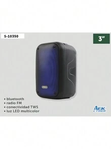 Bocina Bluetooth Portátil Aek Cyber S-10350 3" con Luces LED y Radio FM - Negro - Ver 1