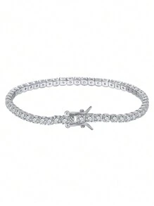 鋯石銀鍊手鍊結婚訂婚新娘珠寶 - 銀色 - 查看 1