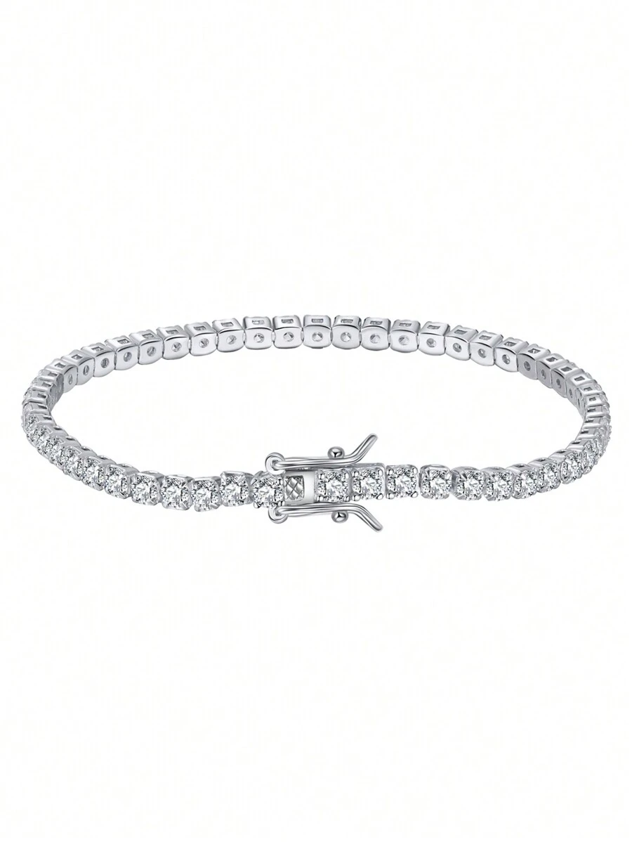 鋯石銀鍊手鍊結婚訂婚新娘珠寶 - 銀色 - 查看 1