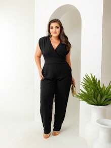 Macacão Feminino Elegante Decote V Manga Curta Duna - Preto - Visão 3