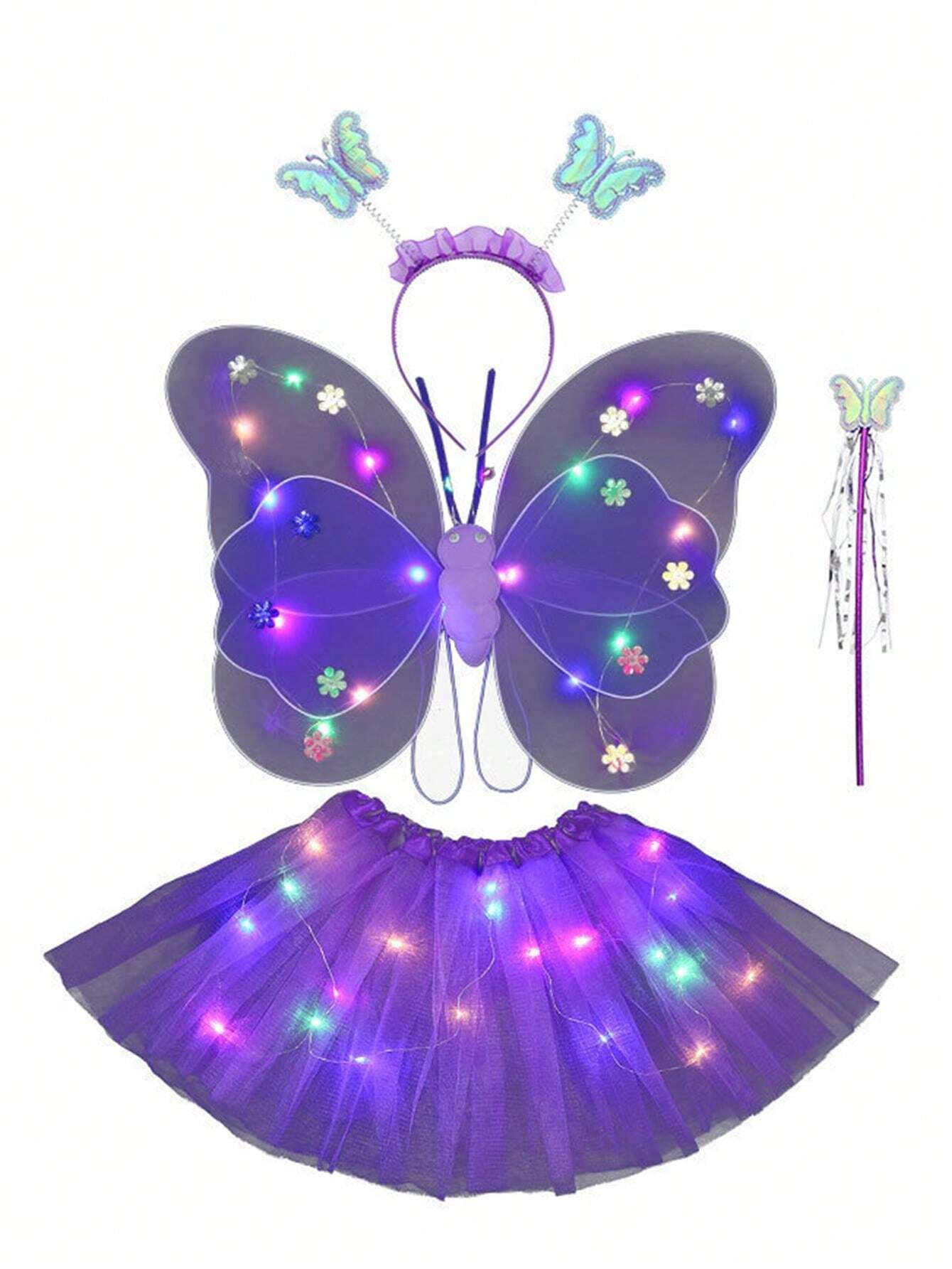 4PCS/Set Purple Glowing Butterfly Wings, Little Girl Back Decorated
