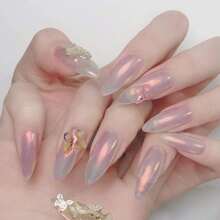 1入 Y2k 全息固體指甲,鍍鉻閃粉指甲藝術色粉,附刷子反光效果指甲灰塵 - 粉色 - 查看 5