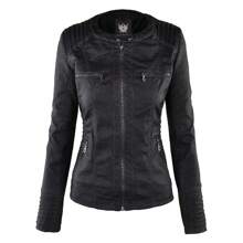 Made By Johnny MBJ Womens Faux Leather Motorcycle Jacket With Hoodie