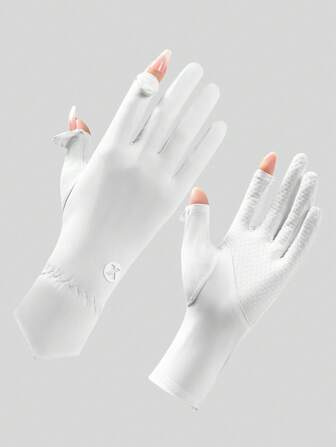 1pair Sunscreen Gloves Summer Lightweight Ice Silk Anti-Slip Fingerless Touch Screen Professional Driving Cycling Sport Cool High-End Ice Silk Gloves Halloween