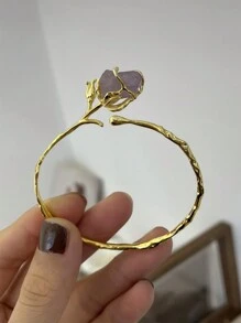 1 Miếng Sang trọng 925 sterling bạc Hoa hồng & Thạch anh tím thiên nhiên Mở Nhẫn Vòng tay , Retro Thiết kế ban đầu , Hoa hồng , 18K Vàng MẠ , Đồ trang sức , Thích hợp Đối với Của phụ nữ Mặc hàng ngày Với Ngày lễ tình nhân Hộp Quà bao bì - Vòng tay dạng mở bằng thạch anh tím tự nhiên hoa hồng - Xem 4