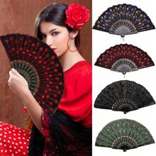 1pc Vintage Hand Fan With Peacock Tail Embroidery, Foldable And Decorated With Sequins, Perfect For Roleplaying, Stage Performance And Party Decoration, Ideal Gift For Ladies Halloween - Multicolor - View 8