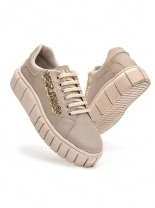 Women Wedge Sneakers - 香草與金色水鑽 - 查看 1