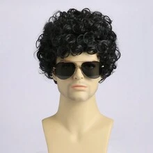 10 Inch Black Synthetic Men Short Curly Wig For Role Play, Halloween, Party - Black - View 3