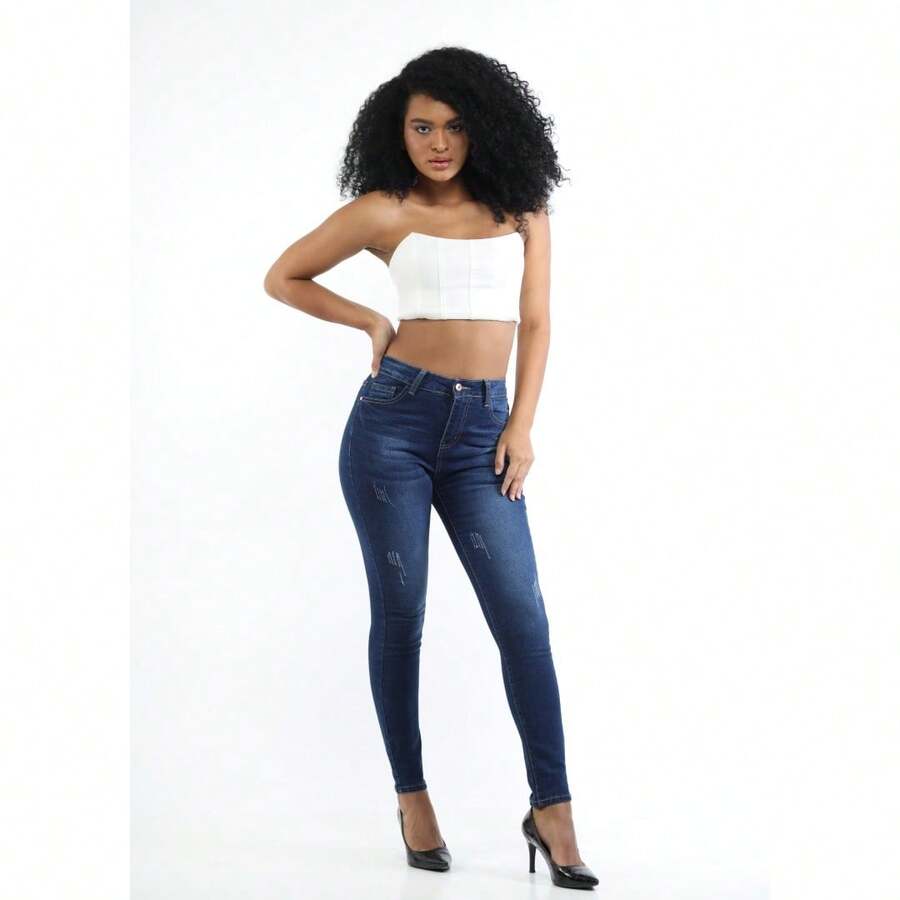 Jeans High-rise Skinny Para Mujer - Azul - Ver 1