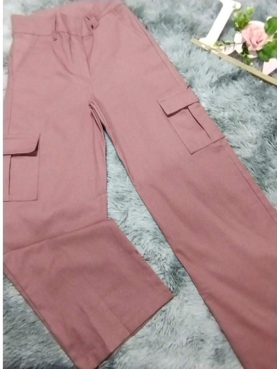 PANTS WITH RIGID GABARDINE CARGO BAGS - Pink - View 1