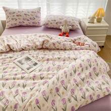 4 cái/bộ Hoạt hình In hoa Bộ vỏ chăn ( 1 Vỏ chăn Duvet , 1 Chăn Phẳng , 2 Vỏ gối , Đổ đầy ) , Tươi Bộ chăn ga gối Đối với Tất cả các mùa - Nhiều màu - Xem 5