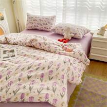 4 cái/bộ Hoạt hình In hoa Bộ vỏ chăn ( 1 Vỏ chăn Duvet , 1 Chăn Phẳng , 2 Vỏ gối , Đổ đầy ) , Tươi Bộ chăn ga gối Đối với Tất cả các mùa - Nhiều màu - Xem 6