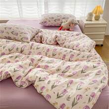 4 cái/bộ Hoạt hình In hoa Bộ vỏ chăn ( 1 Vỏ chăn Duvet , 1 Chăn Phẳng , 2 Vỏ gối , Đổ đầy ) , Tươi Bộ chăn ga gối Đối với Tất cả các mùa - Nhiều màu - Xem 10