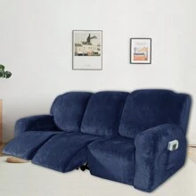 3 Seater Recliner Sofa Cover Velvet Stretch Reclining Couch Slipcover Thick Soft Washable Covers With Side Pocket For Reclining Sofa Protector 8pcs/Set - Navy Blue - View 9