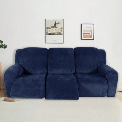3 Seater Recliner Sofa Cover Velvet Stretch Reclining Couch Slipcover Thick Soft Washable Covers With Side Pocket For Reclining Sofa Protector 8pcs/Set
