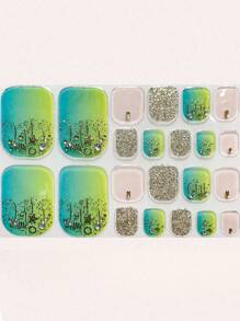 22pcs Ocean Elements Nail Art Stickers, 3D Gradient Green Star Moon Design Nail Decals, Ideal For Travel Outfit Manicure - Multicolor - View 2