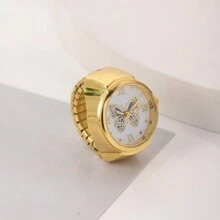 1pc Gold-Tone Butterfly Design Watch Ring With Fashionable & Personalized Style