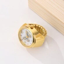 1pc Gold-Tone Butterfly Design Watch Ring With Fashionable & Personalized Style