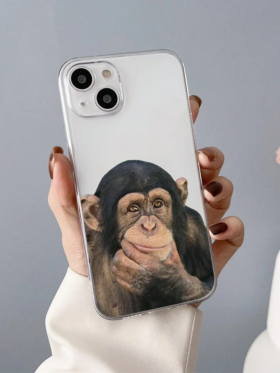 1 peça capa de telefone em TPU com padrão de macaco atencioso compatível com iPhone, com cobertura total - Multicolorido - Visão 1