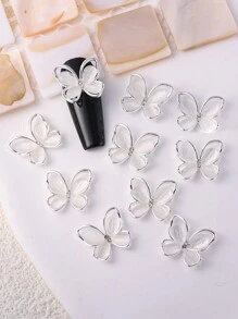 10 món trang sức hợp kim kẽm thiết kế hình bướm nhiều màu sắc với đá mắt mèo mạ bạc/vàng, đá giả 3D trang trí móng tay tự làm, đá quý làm móng, phụ kiện làm móng - Đỏ và trắng - Xem 9