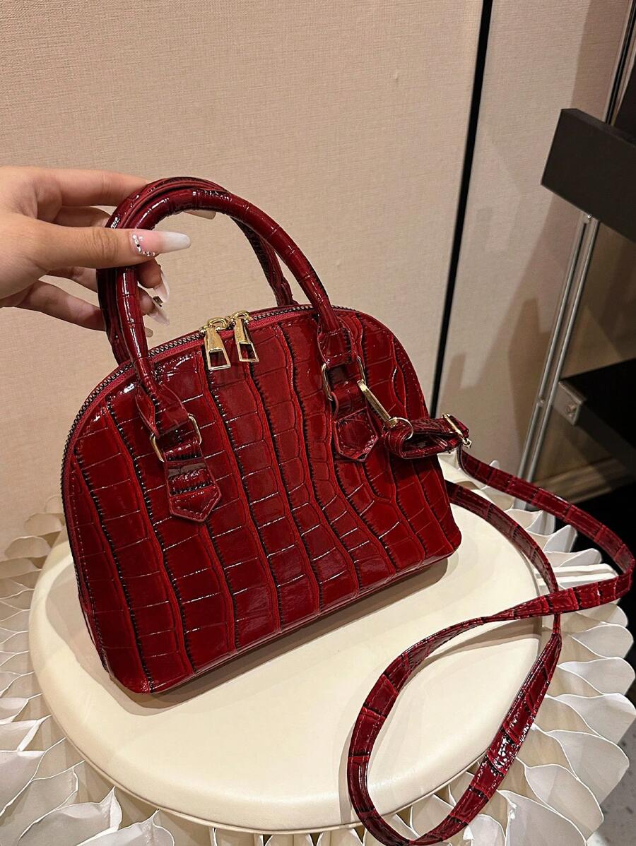 女士时尚简约手提包、单肩包、休闲斜挎包，送给妈妈的礼物，时尚酒红色钱包