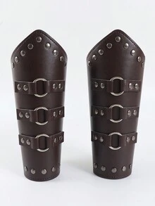 2 pièces/set Manchettes de bras vintage marron/noir - Protège-poignets réglables avec clous métalliques pour costume de cosplay, fantasy médiévale, aventurier. Ensemble pour jeu de rôle épique - A - Voir 8