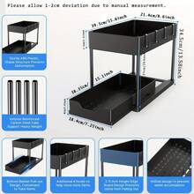 Under Sink Organizer And Storage, Double Layer Bathroom Storage Organizer, Large Capacity Kitchen Gadgets Storage Box, Sliding Under Bathroom Cabinet Organizer With Hooks Hanging Cup, Kitchen Organizer Bathroom Shelf Cabinet, Home Organization Bathroom Shelves Accessories ,Sliding Basket Storage Rack For Bathroom, Kitchen,Coffee Cups, Cosmetics (Black) - Black - View 3