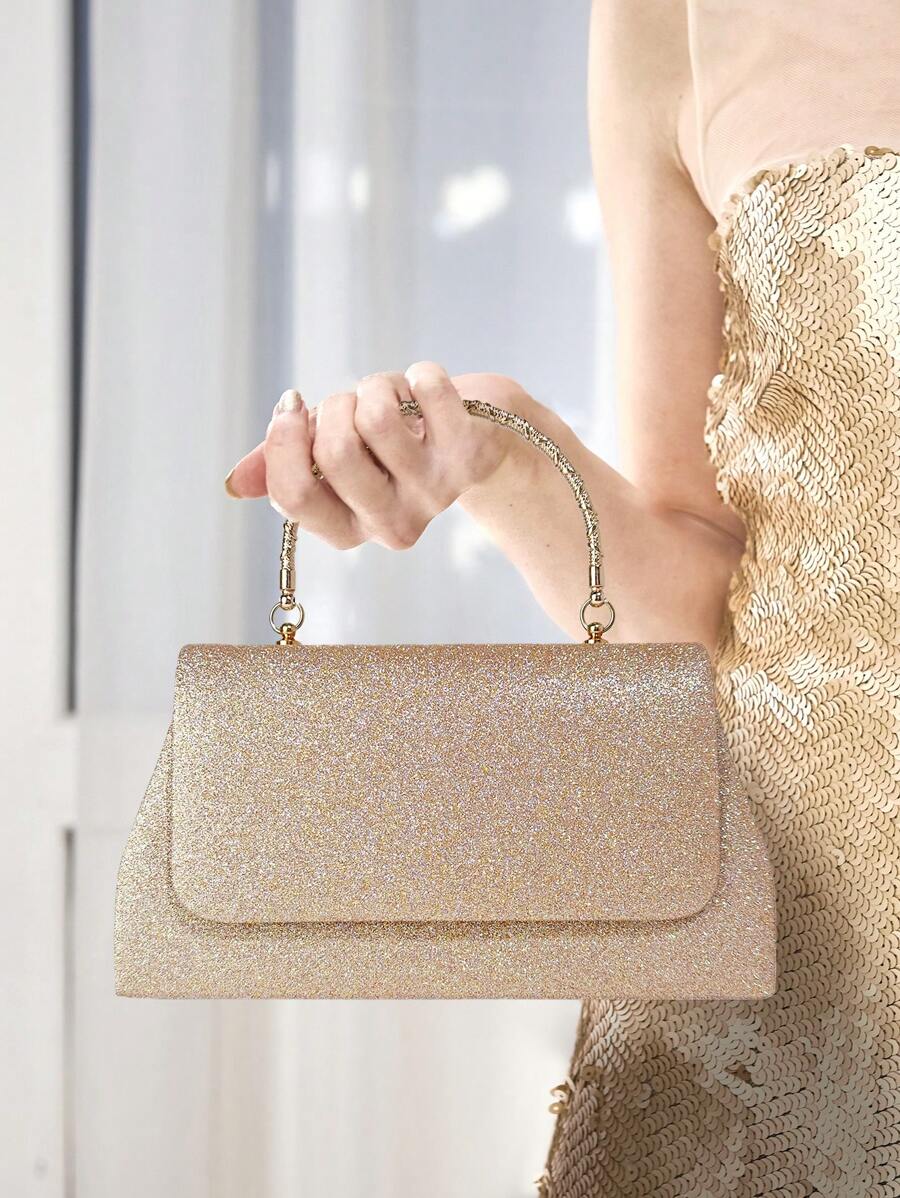Bolsa de noche para mujer SIIZA Champagne, bolsos de fiesta de cartera de boda con brillo helado para baile o prom - Champán - Ver 1
