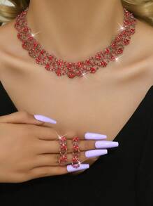 3pcs Sang trọng Rhinestone đầy đủ Hoa tai Dây chuyền Bộ trang sức , Màu bạc Màu sắc Tuyệt đẹp Đồ trang sức Cho đám cưới , Dạ hội , Phù dâu , Ngày Đêm - Bạc - Xem 9