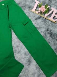 PANTS WITH RIGID GABARDINE CARGO BAGS - Lime Green - View 2