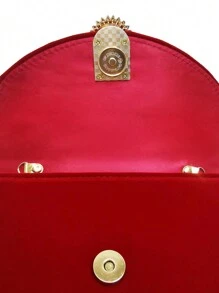 SIIZA 红色大号女士手拿包闪亮水钻晚宴包舞会手提包带可拆卸链条适合婚礼天鹅绒优雅，完美搭配新年服装 - 紅色 - 查看 7