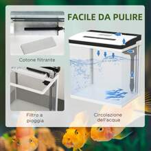 Acquario da 13L a Illuminazione LED con Fori di Ventilazione e Pompa Silenziosa, Vasca per Pesci in Vetro HD e ABS, 29L x 20P x 30.5A cm, Bianco e Trasparente - Trasparente - Visualizzare 6