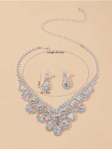 3pcs Sang trọng Rhinestone đầy đủ Hoa tai Dây chuyền Bộ trang sức , Màu bạc Màu sắc Tuyệt đẹp Đồ trang sức Cho đám cưới , Dạ hội , Phù dâu , Ngày Đêm - Bạc - Xem 4