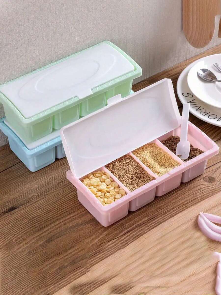 1入組/4格調味盒廚房調味瓶套裝,多功能鹽msg香料儲物盒高端調味罐 - 彩色 - 查看 1