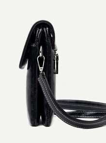 简约纯色翻盖斜挎包手机包 iPhone 包手机袋女士钱包钱包 - 黑色 - 查看 4